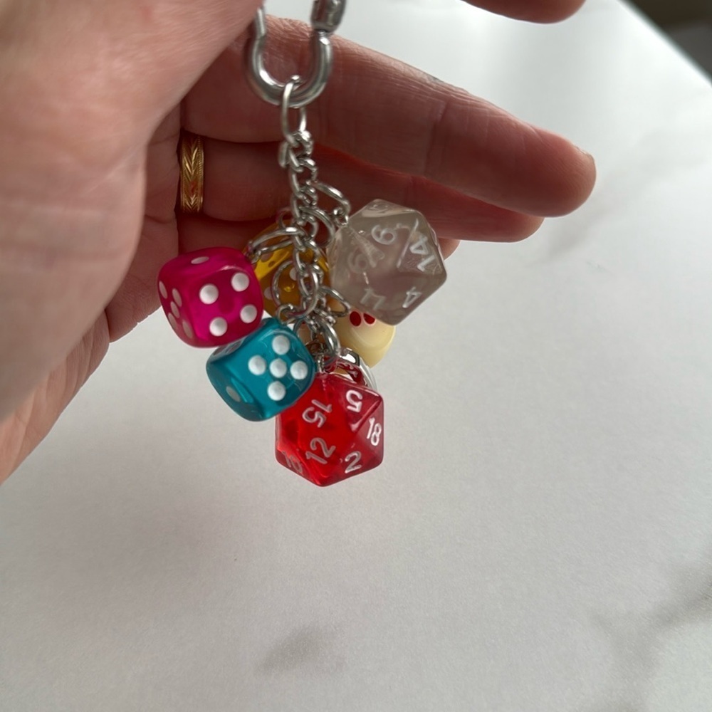 Alt color option- Dice Charm Keychain with Heart Pendant